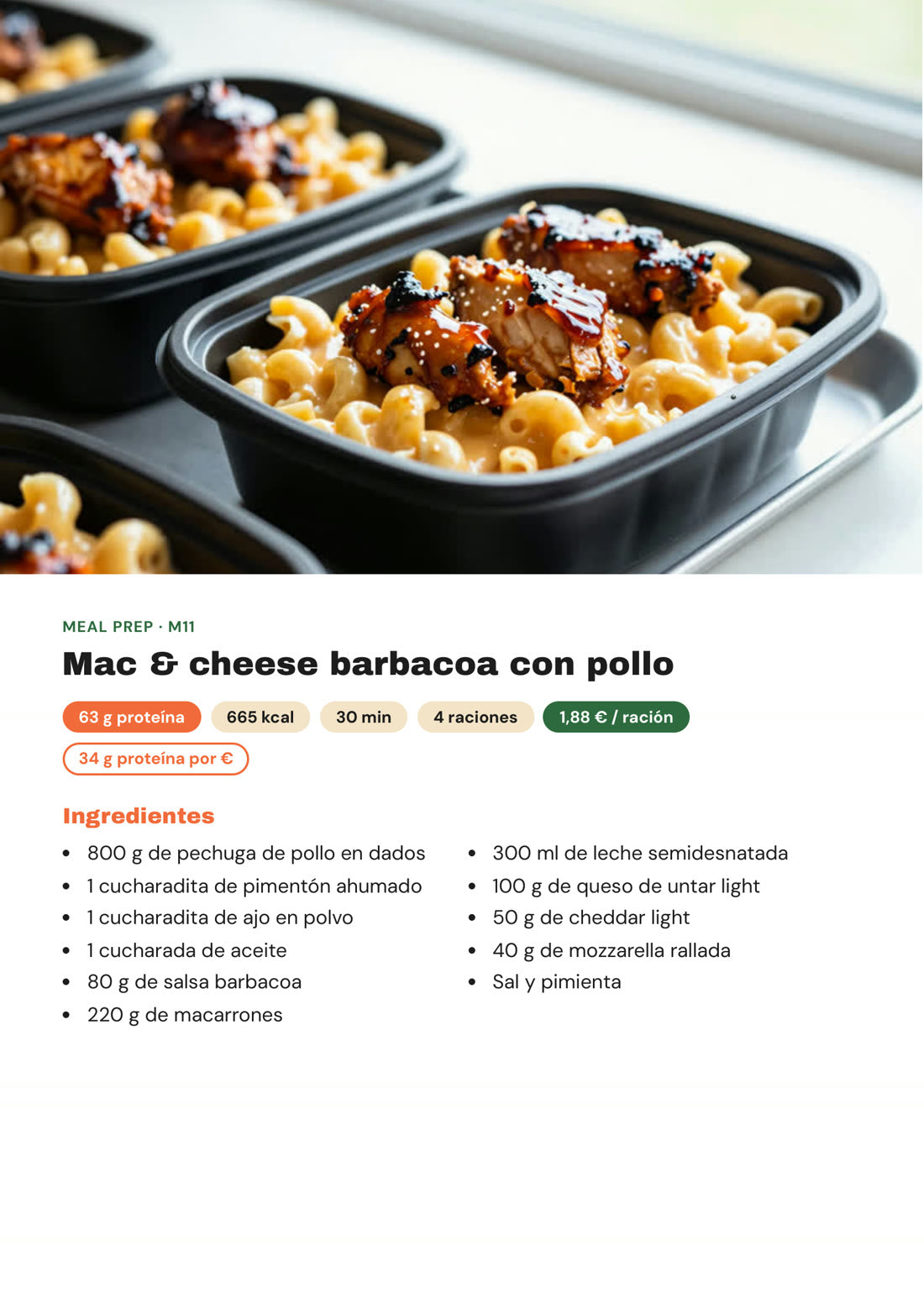 Página de receta: mac & cheese barbacoa con pollo, 63 g de proteína