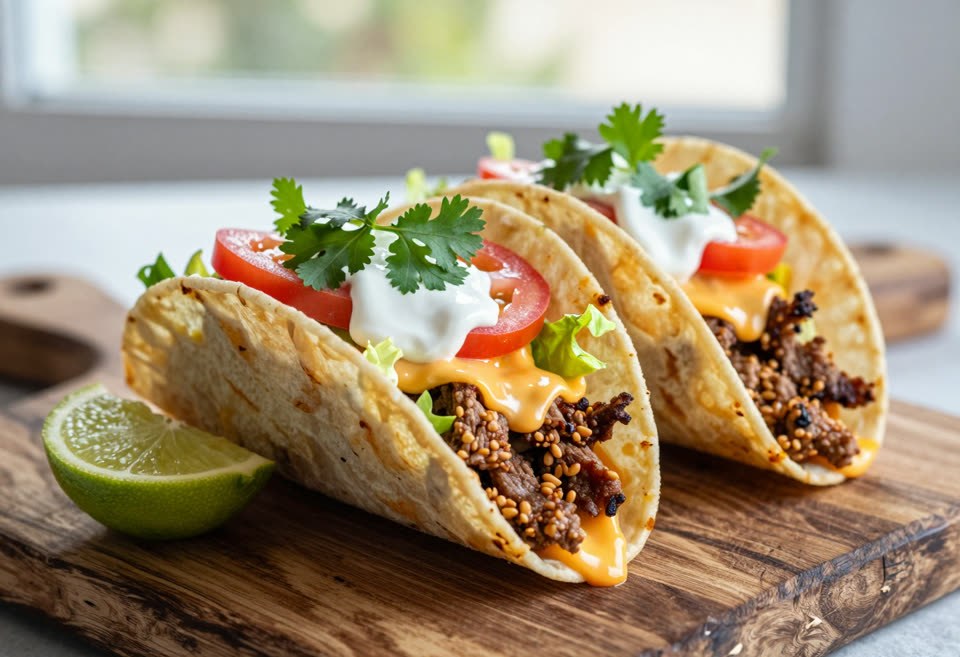 Tacos crujientes de carne con queso